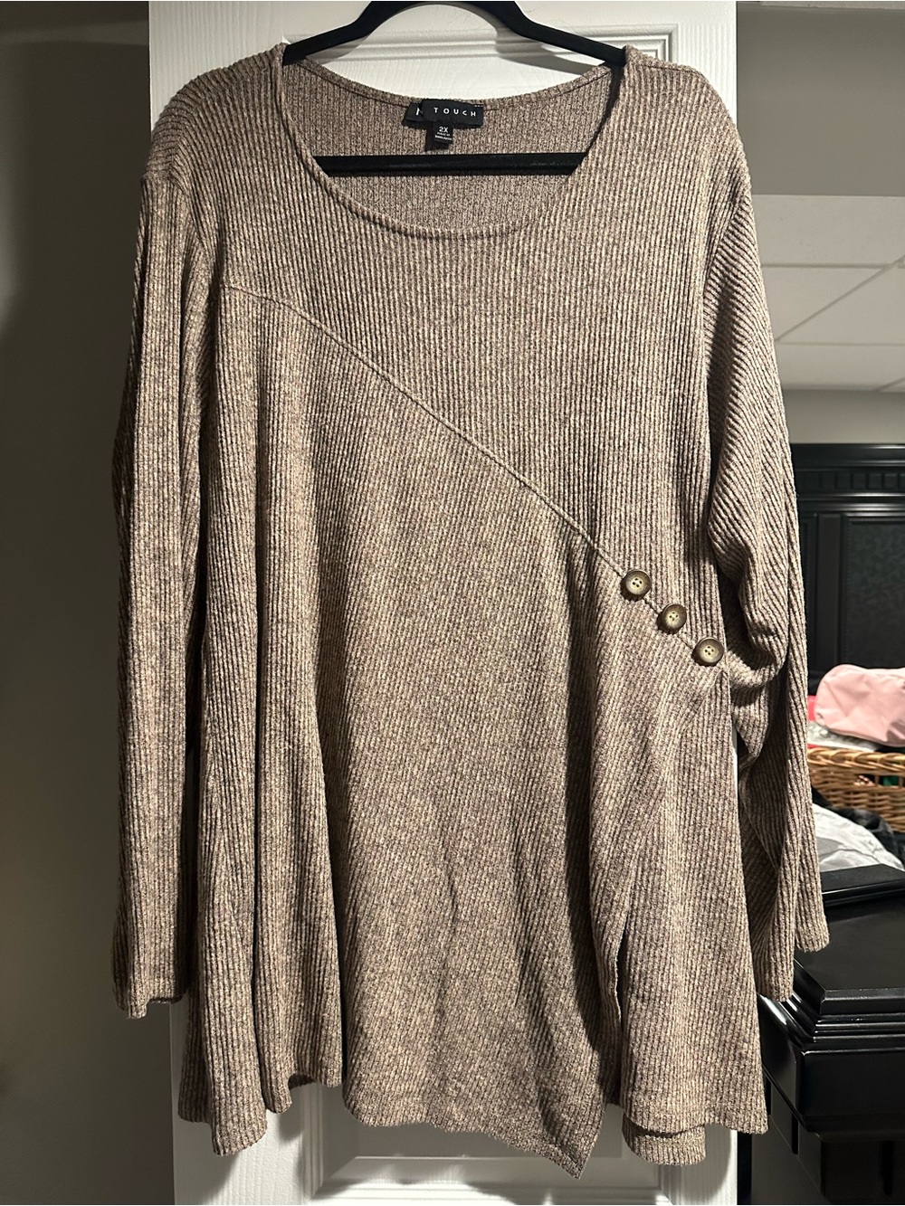 Touch Taupe Ribbed Button-Accented Women's Sweater